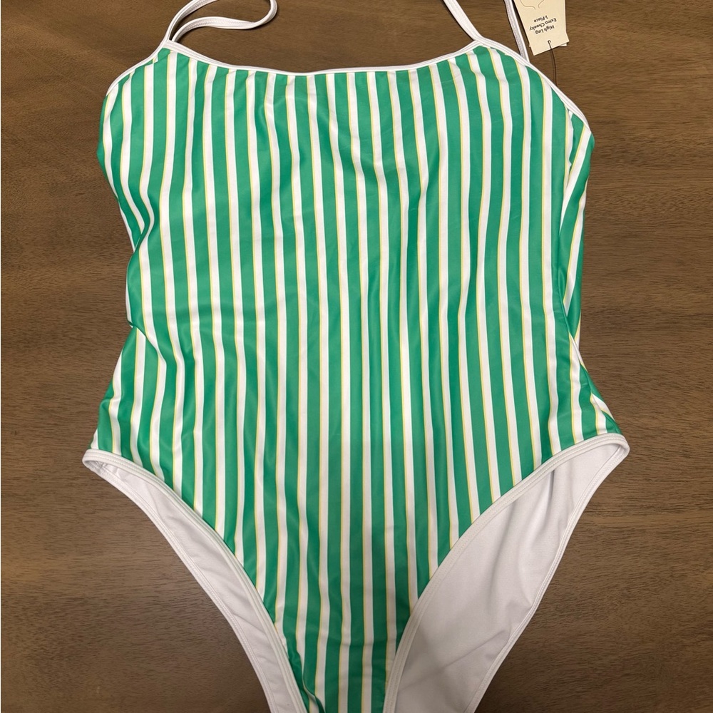 No Boundaries Green & White Vertical Stripe One-Piece Swimsuit